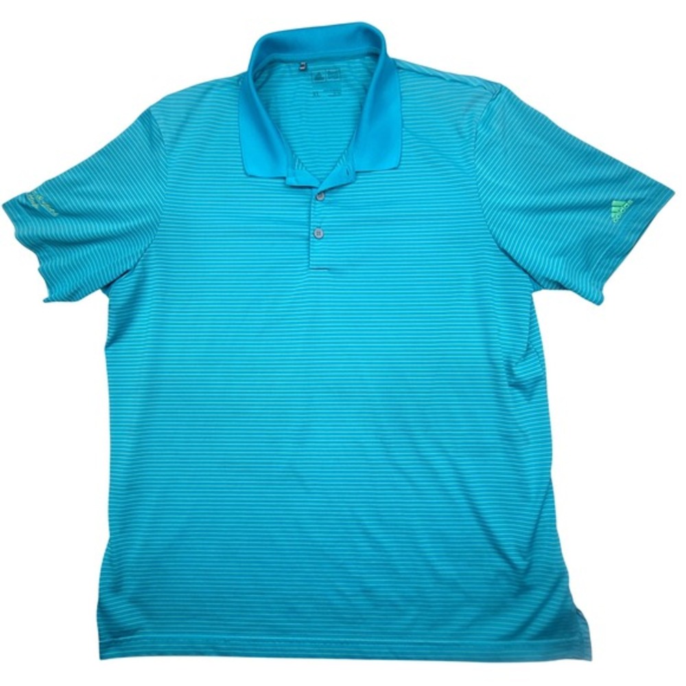 Adidas‎ Golf Mens XL Teal Blue Lime Green Striped Polo Shirt Green & Gold Cup